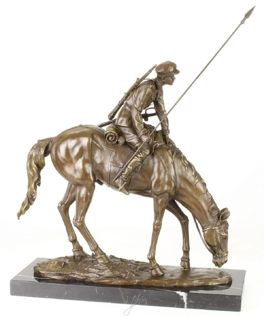 Casa Padrino escultura de bronce de lujo soldado con caballo bronce / oro / negro 43,9 x 15 x H. 43,2 cm - Figura de Bronce Deco