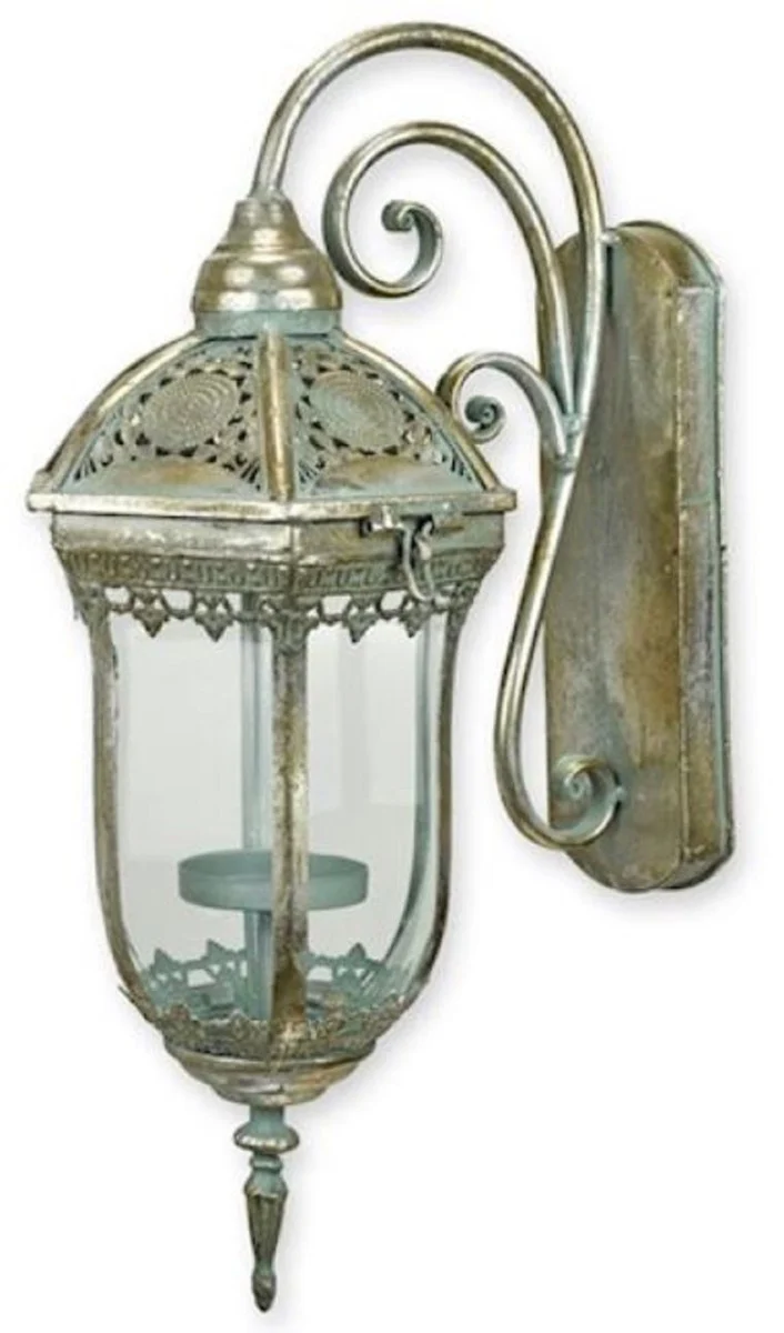 Casa Padrino farol de exterior barroco plata antigua 16,5 x 26,6 x A. 45,4 cm - Farol exterior barroco - Farol de pared de jard¨ªn de estilo barroco - Iluminaci¨®n exterior barroco