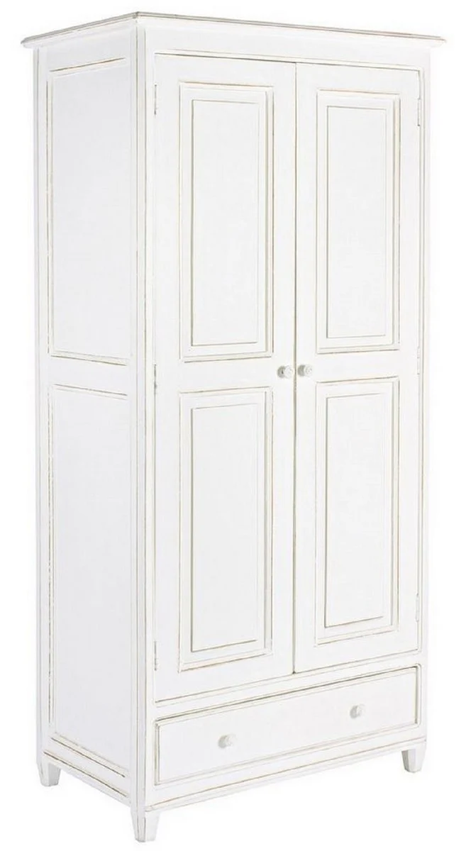 Casa Padrino armario de dormitorio de estilo campestre blanco antiguo 90 x 55 x A. 190 cm - Armario de ropa con 2 puertas y caj¨®n - Muebles de dormitorio de madera maciza estilo campestre