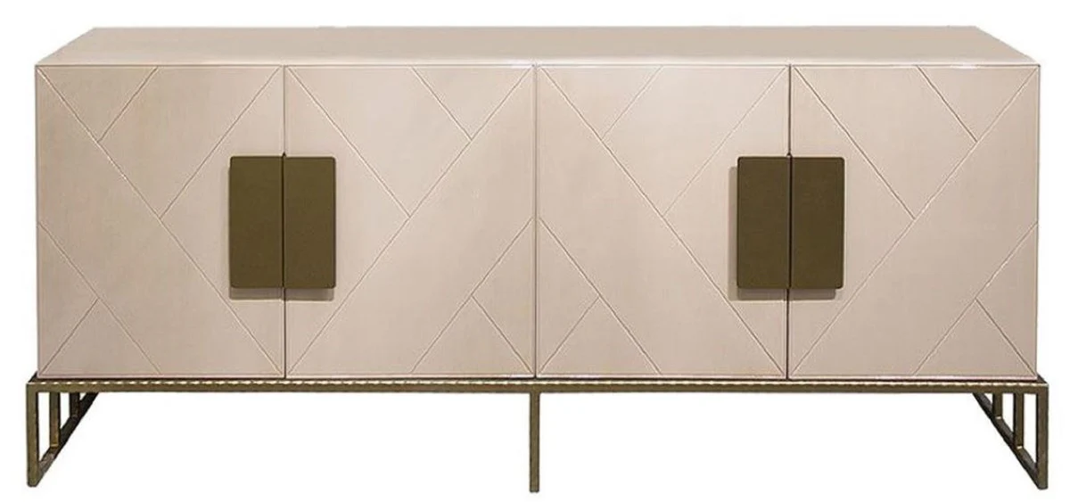 Casa Padrino aparador de dise?o crema / lat¨®n 200 x 40 x A. 80 cm - Armario de cer¨¢mica para sal¨®n con 4 puertas - Muebles de Lujo