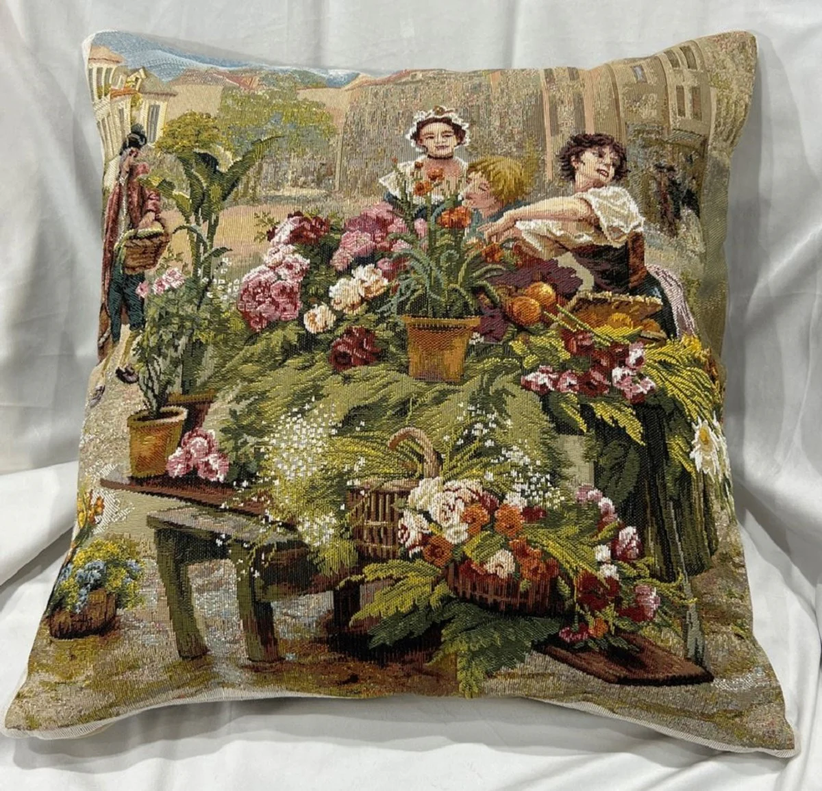 Casa Padrino cojín decorativo de lujo mercado medieval multicolor 45 x 45 cm - Almohada estampado con tejido tapiz fino - Accesorios decorativos de lujo