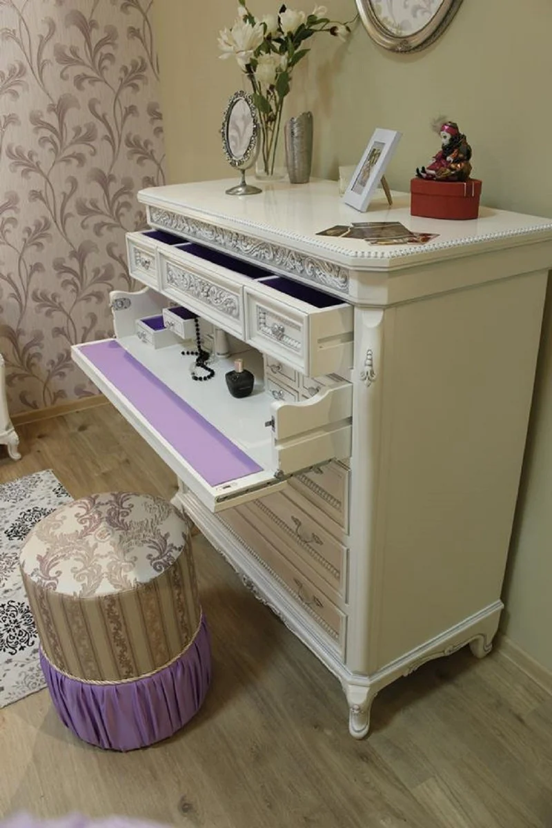 Casa Padrino cómoda barroco de lujo blanco / gris / púrpura / plata - Magnífica cómoda de dormitorio de estilo barroco - Muebles de dormitorio de lujo de estilo barroco - Muebles barroco