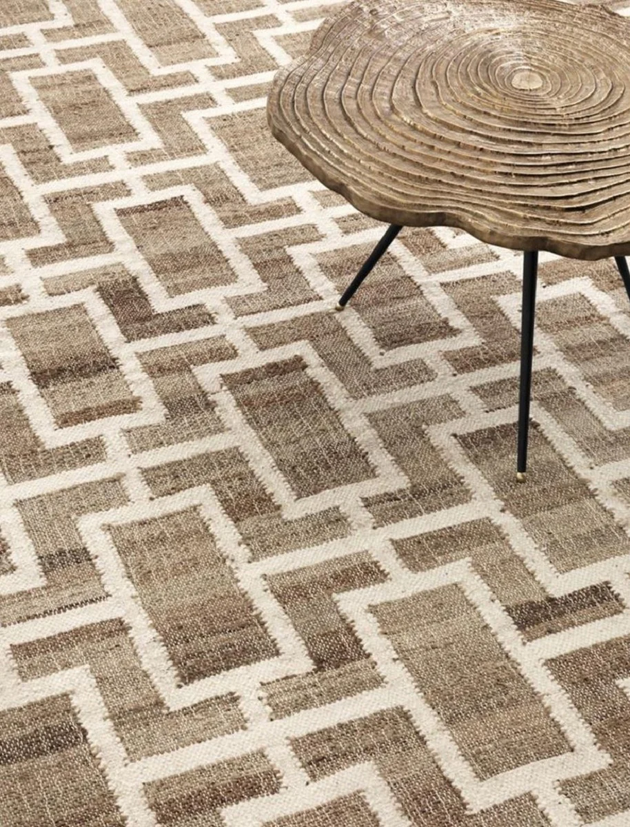 Casa Padrino alfombra de yute de lujo natural / blanco 300 x 400 cm - Accesorios de Sala de Estar de Lujo