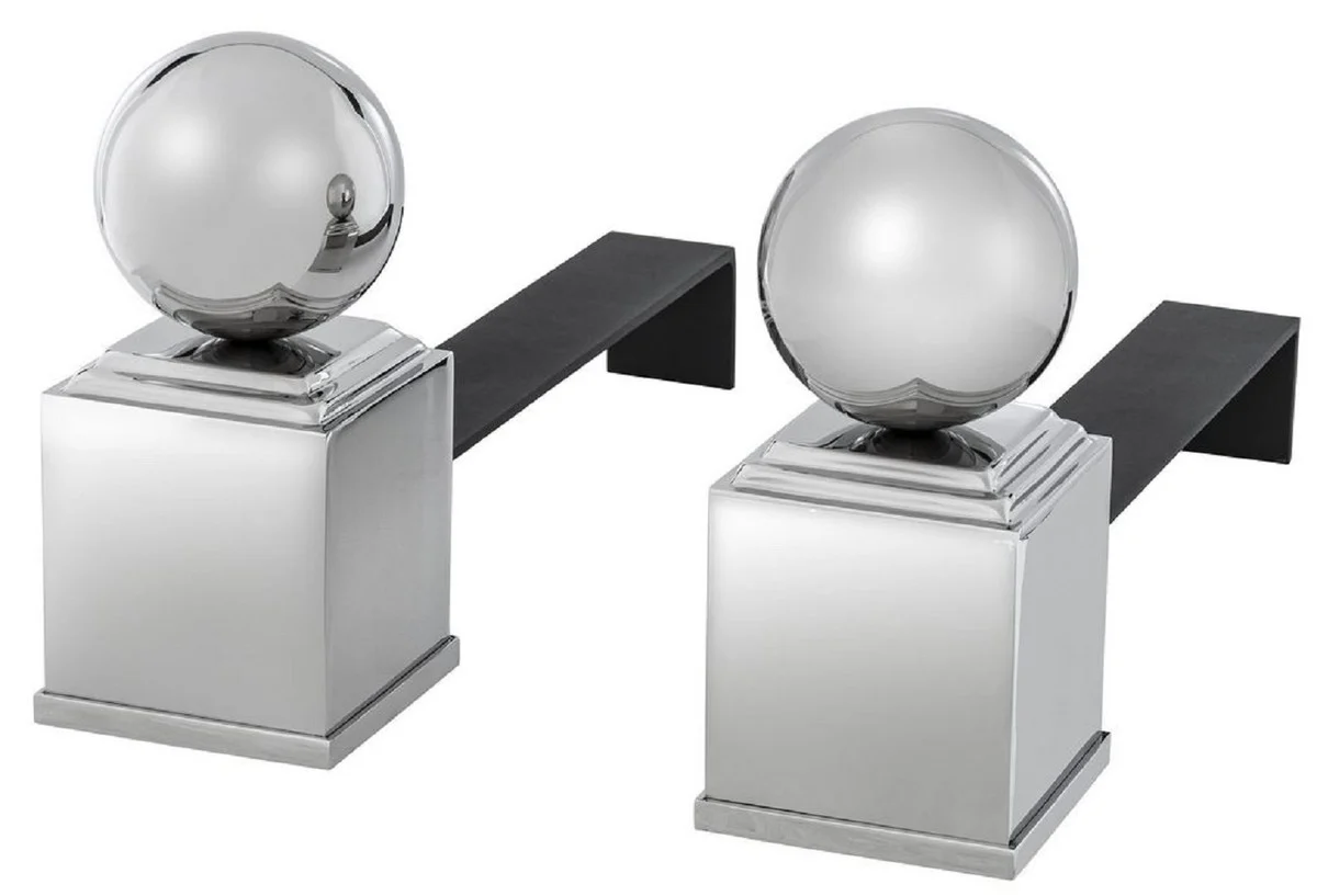 Casa Padrino conjunto de morillos de lujo plata / negro 52 x 12,5 x A. 27 cm - Accesorios para Chimeneas - Colecci¨®n de Lujo