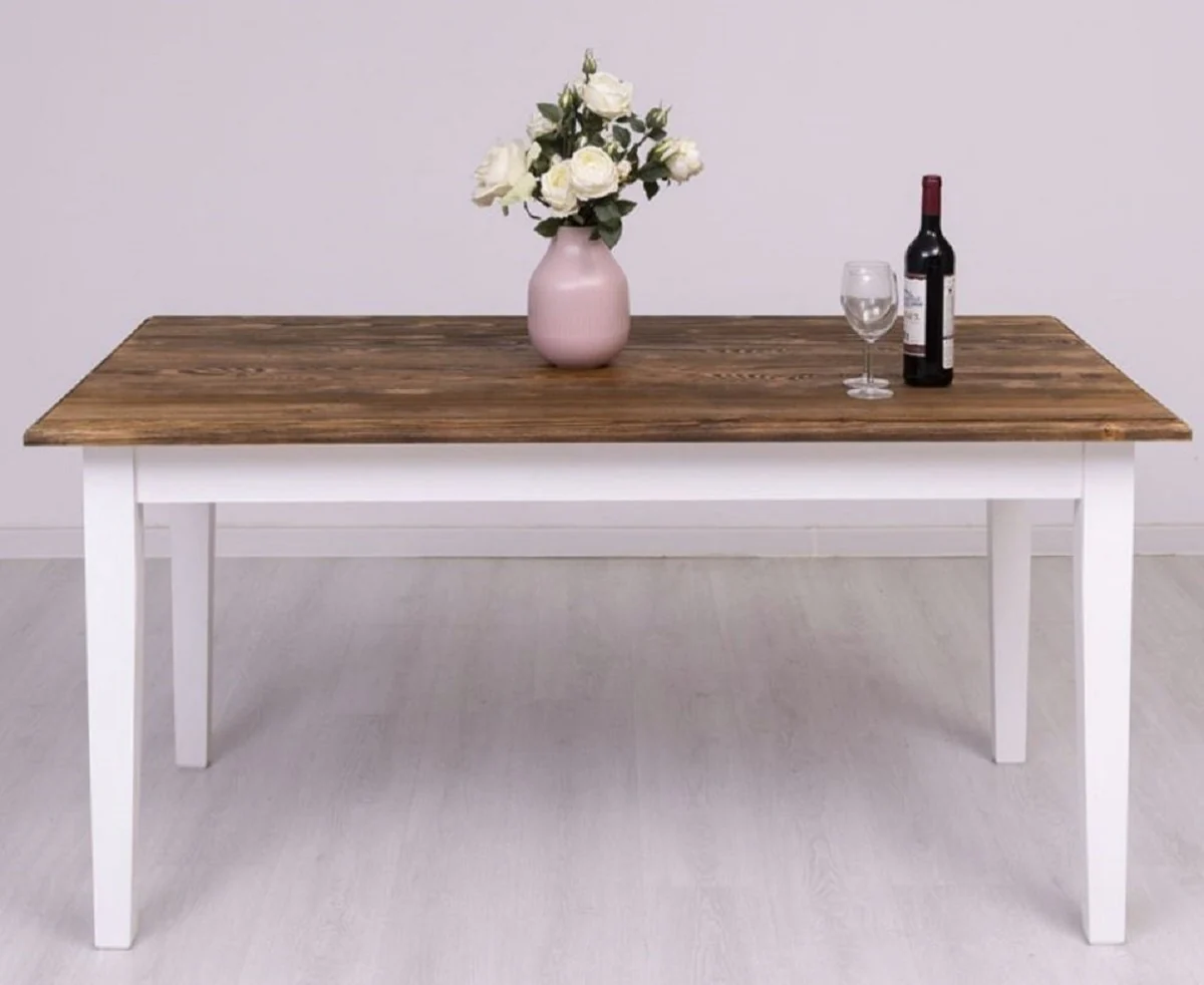 Casa Padrino mesa de comedor de estilo campestre marr¨®n oscuro / blanco 160 x 90 x A. 78 cm - Mesa de cocina de madera maciza - Muebles de comedor de estilo campestre