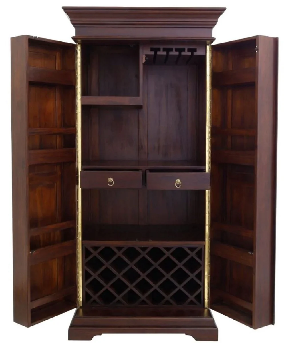 Casa Padrino gabinete de vino de estilo campestre de lujo con 2 puertas marr¨®n oscuro / lat¨®n 92 x 70 x A. 190 cm - Armario de bar de caoba - Muebles de bar de estilo campestre