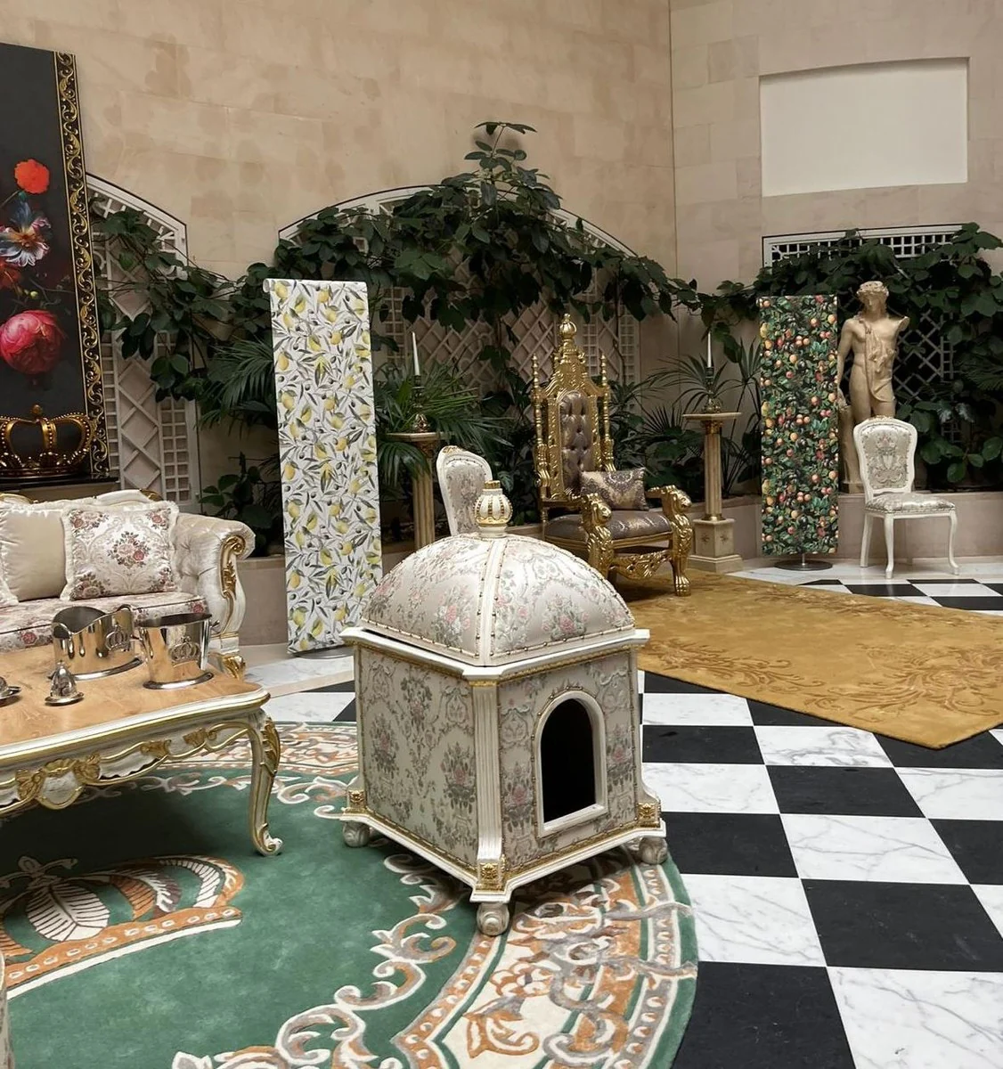 Pomp??s de Casa Padrino casa para gatos barroco Provenza plata / crema blanco / oro - dise?ada por Harald Gl??ckler