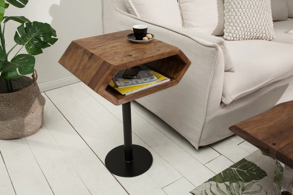 Mesa auxiliar de diseño Casa Padrino natural / negro Sheesham 45cm x 35cm x H.65cm de madera maciza