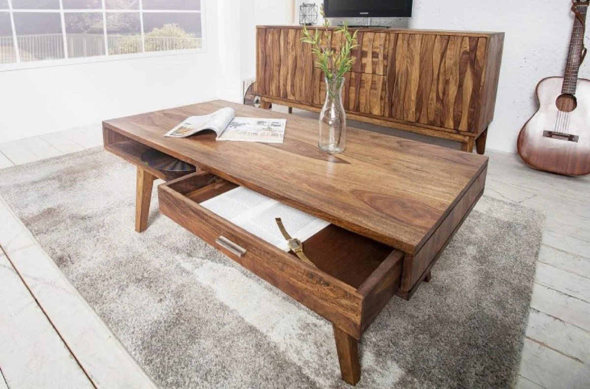 Casa Padrino mesa de centro de madera maciza natural 100 x 55 x A. 40 cm - Mesa de sal¨®n en estilo retro - Muebles de sal¨®n en dise?o retro