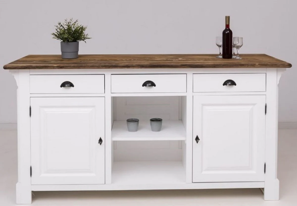 Casa Padrino barra de bar de estilo campestre blanco / marr¨®n oscuro 191 x 68 x A. 95 cm - Mesa de bar de madera maciza - Muebles de bar de madera maciza en estilo campestre