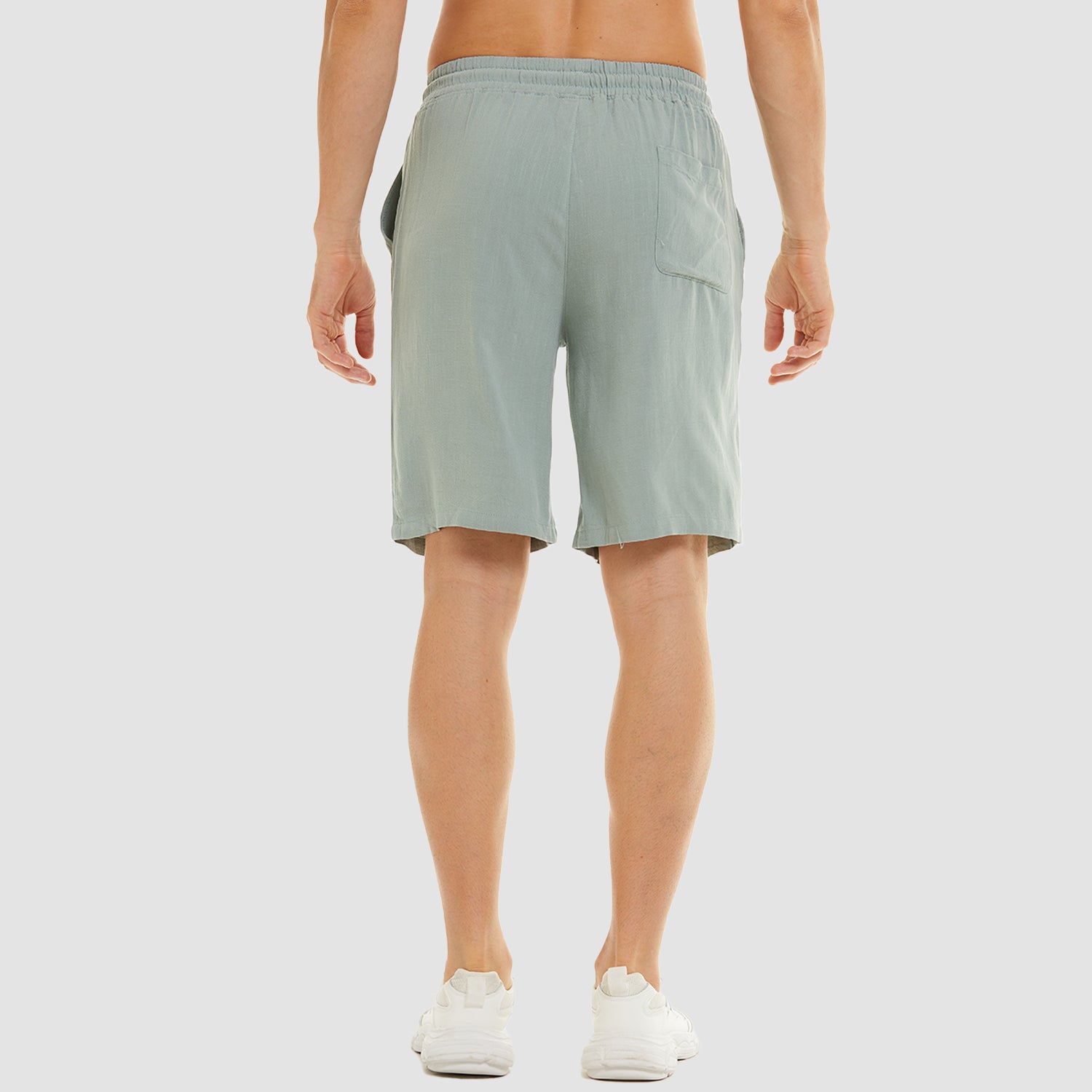 Men Linen Cotton Shorts Fashion Solid Color Drawstring Elastic Waist