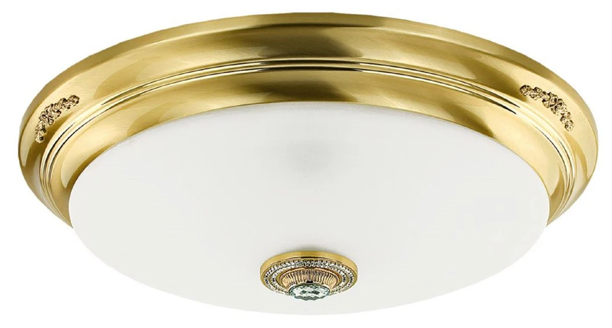 Casa Padrino lámpara de techo de cristal barroco de lujo oro / blanco Ø 60 x A. 20 cm - Lámpara de techo redonda de salón de estilo barroco - Luces barrocos - Muebles barrocos