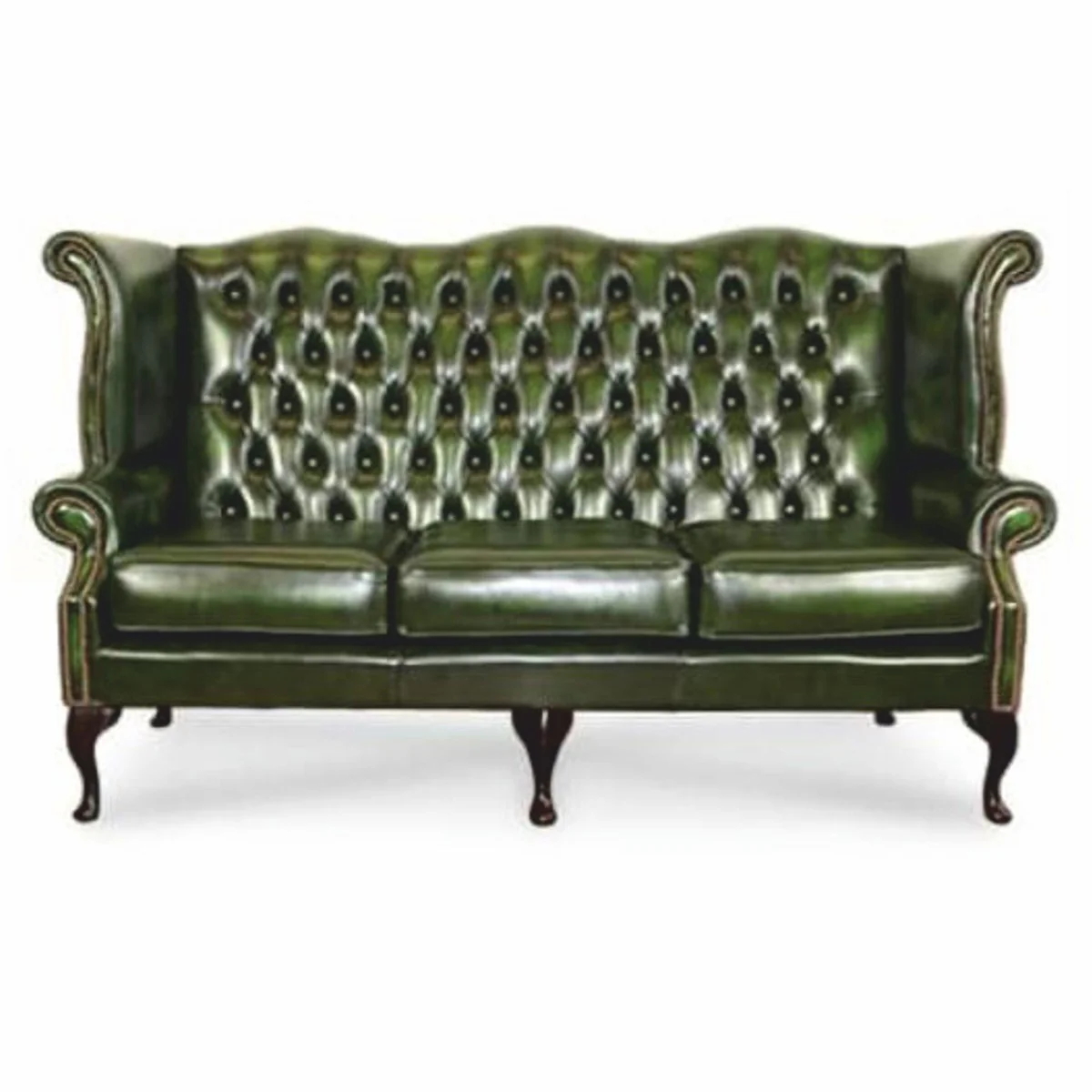 Casa Padrino Sof¨¢ Chesterfield Barroco de Lujo de Cuero Verde Vintage / Negro 188,5 cm - Muebles Barrocos