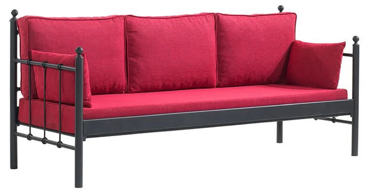 Casa Padrino sofá de jardín Art Nouveau negro / rojo burdeos 200 x 70 x A. 92 cm - Sofá de Jardín - Sofá de Terraza - Muebles de Jardín y Terraza Art Nouveau