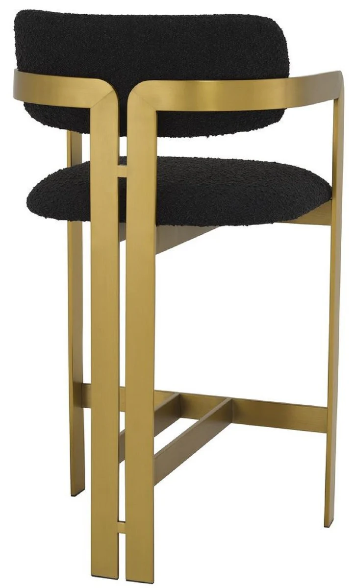 Casa Padrino silla de bar de lujo negro / lat¨®n 53 x 44,5 x A. 97 cm - Taburete de bar acolchado de acero inoxidable - Muebles de bar de lujo