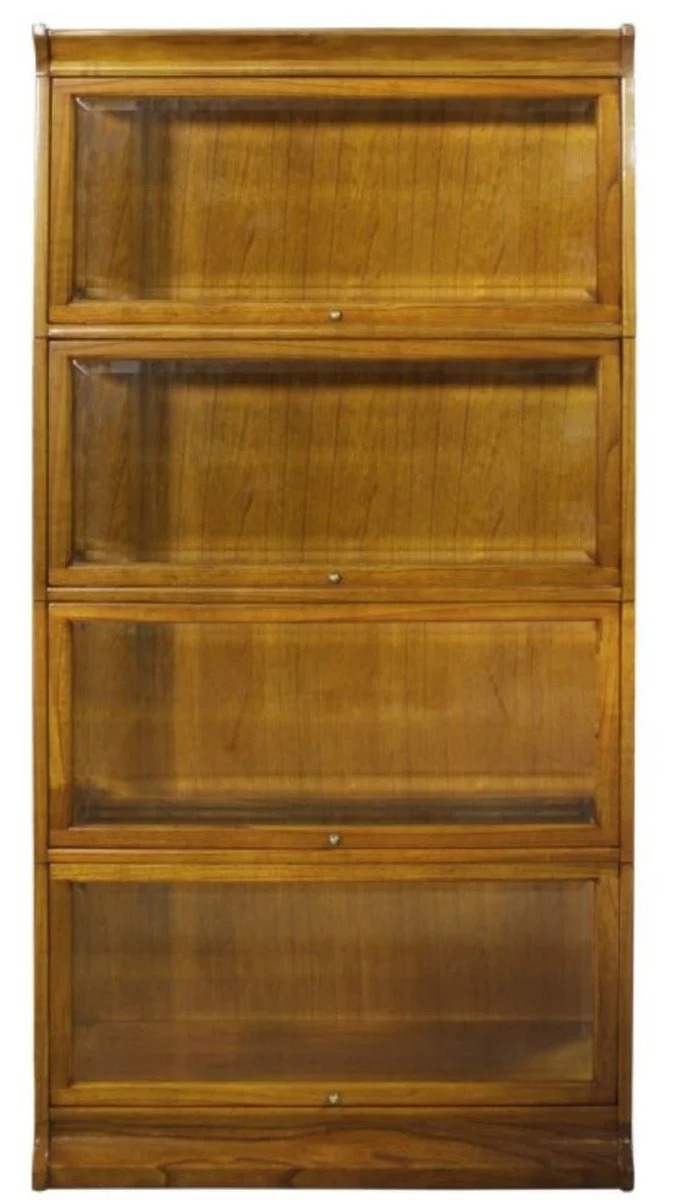 Casa Padrino armario de libros de lujo con 4 puertas de vidrio e iluminación LED marrón claro 90 x 39 x H. 182 cm - Gabinete de Oficina