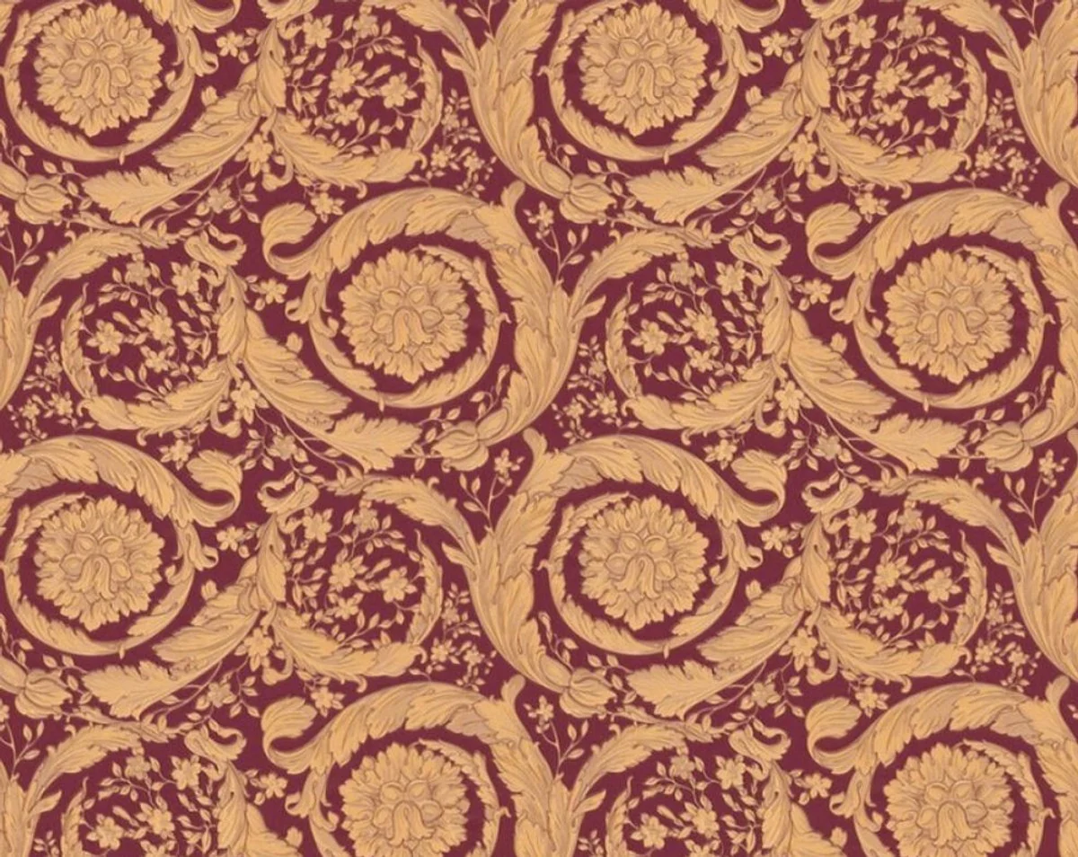 Papel Pintado no Tejido Barroco de Diseño Versace IV 36692-7 - Oro / Rojo Burdeos - Papel Pintado de Diseño - Alta Calidad