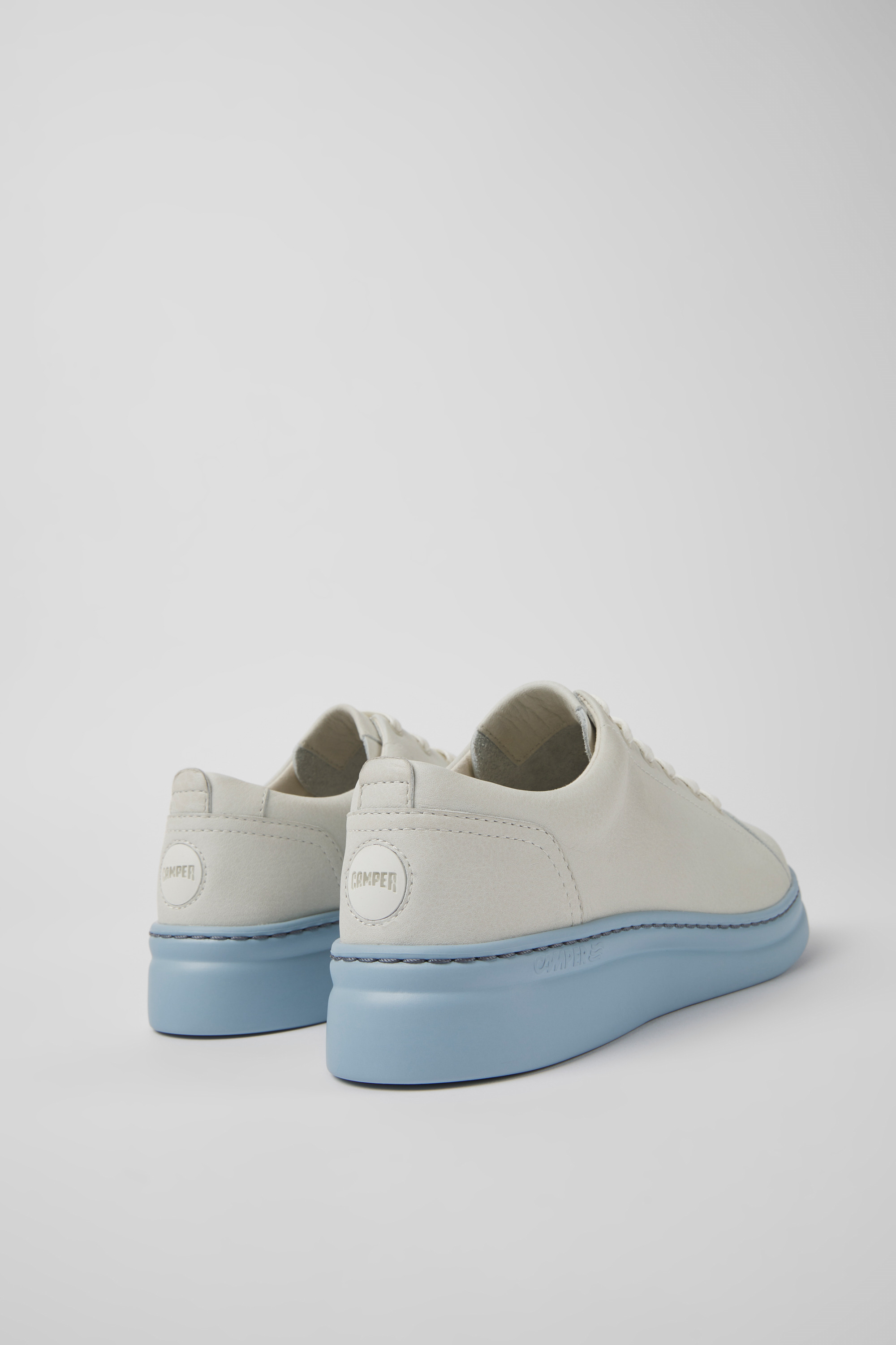 Runner Up - White and blue non-dyed leather sneakers for women
