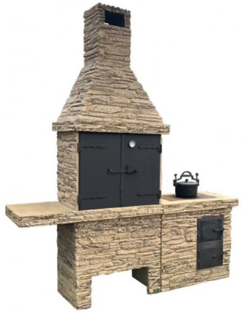 Casa Padrino barbacoa de jard¨ªn de hormig¨®n de lujo beige / negro 196 x 58 x A. 188 cm