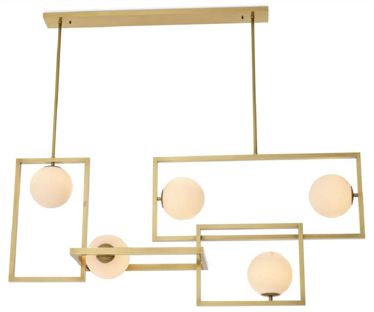 Casa Padrino lámpara de araña Art Deco de lujo latón antiguo / blanco Ø 160 x 38 x A. 70,5 cm - Lámpara de araña de salón - Lámpara de araña de hotel - Calidad de Lujo