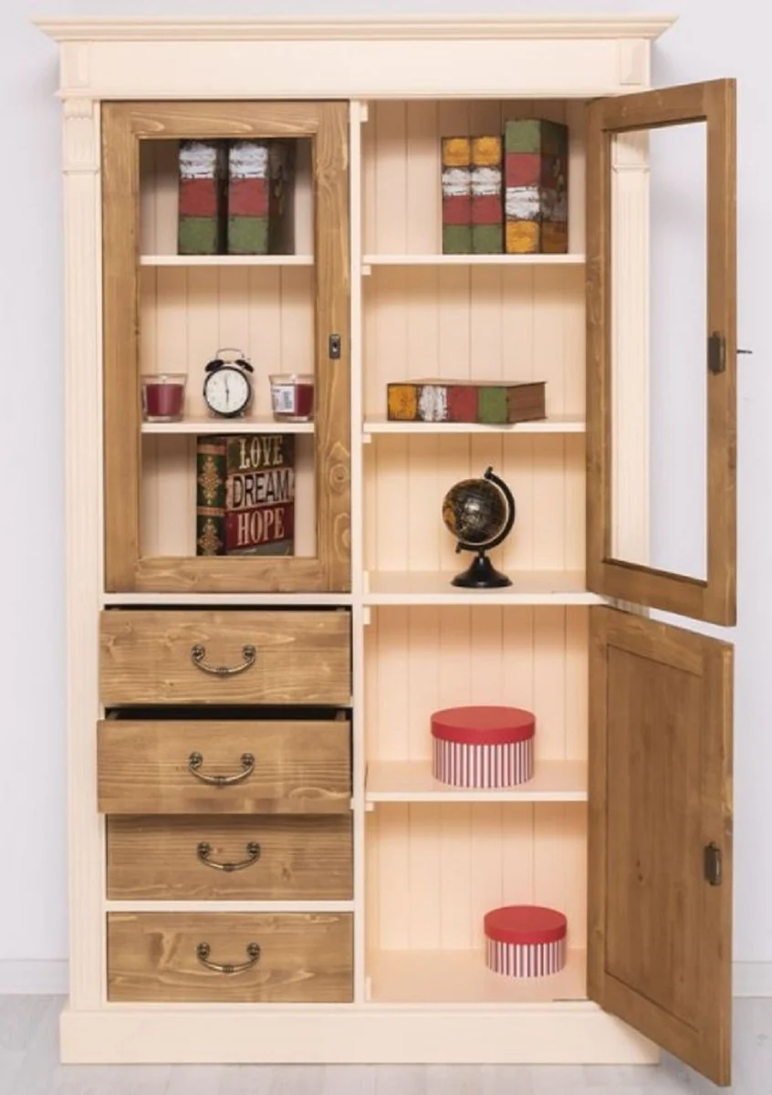 Casa Padrino armario de estilo campestre crema / marr¨®n 120 x 39 x A. 197 cm - Armario de comedor de estilo campestre - Vitrina de estilo campestre - Muebles de estilo campestre de madera maciza