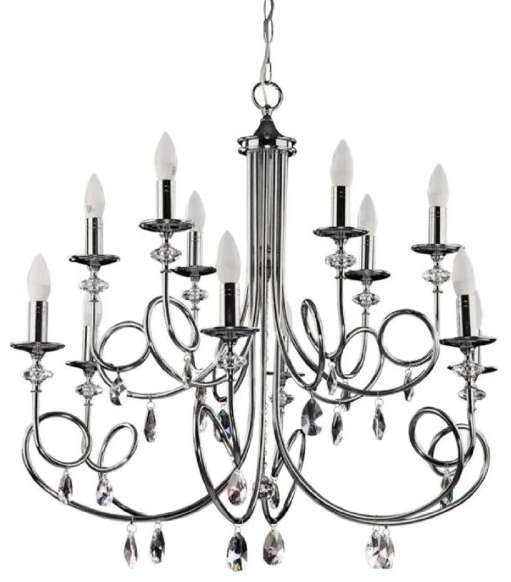 Casa Padrino araña de luces de cristal barroco de lujo plata Ø 90 x A. 75 cm - Magnífica lámpara de araña de salón de estilo barroco - Noble y magnífica