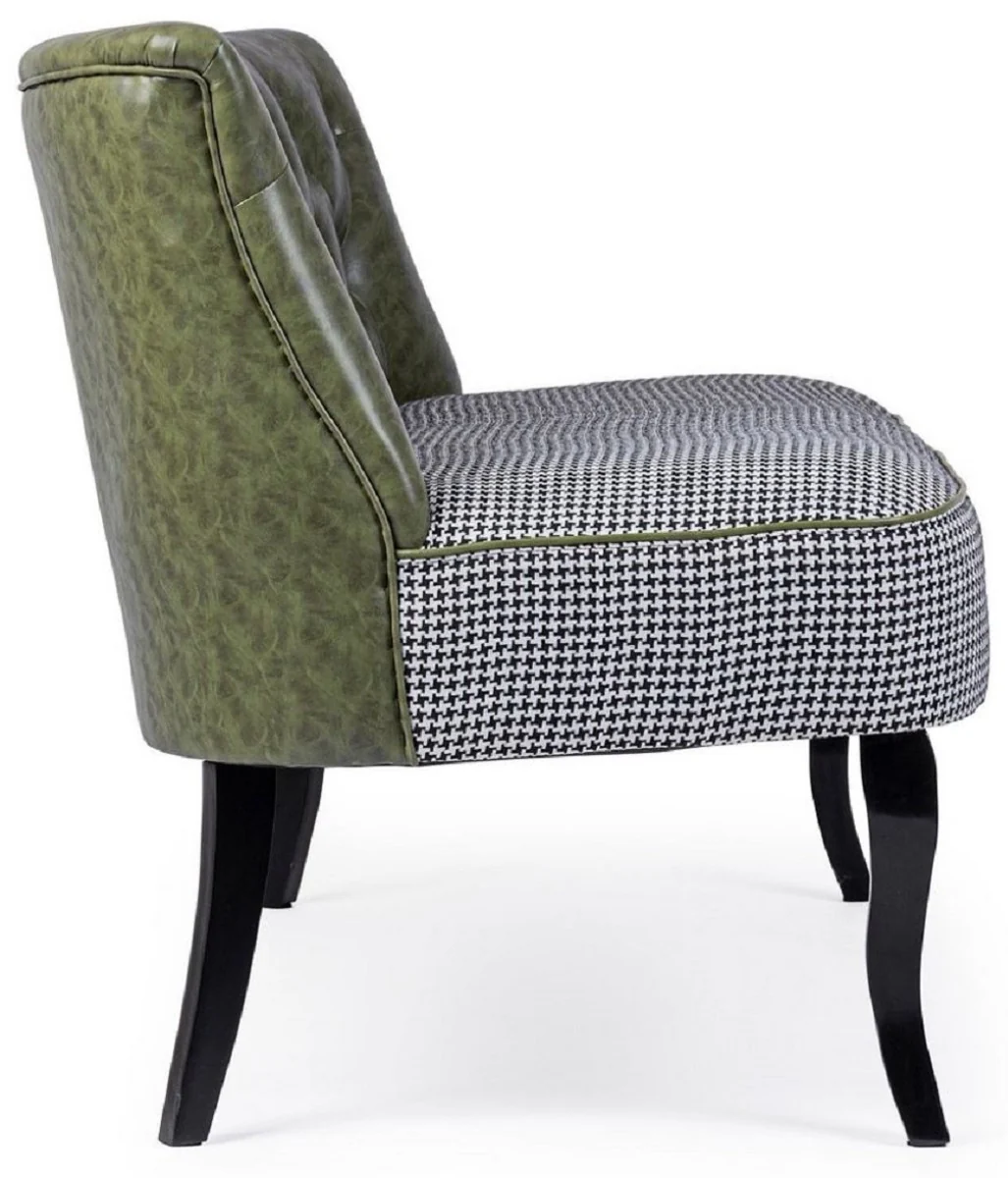 Casa Padrino sof¨¢ Chesterfield de lujo en cuero artificial verde oscuro / blanco / negro 136 x 66 x A. 76 cm - Sof¨¢ de sal¨®n - Muebles de sal¨®n - Muebles Chesterfield - Muebles de lujo