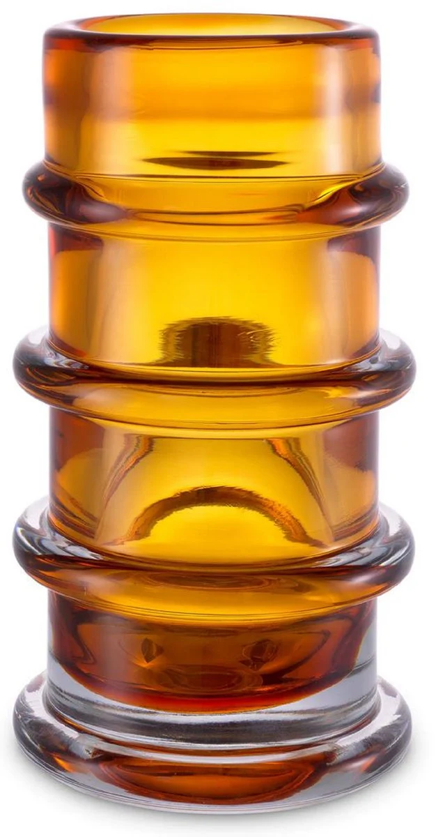 Casa Padrino florero de cristal de lujo ámbar Ø 16 x A. 29,5 cm - Florero soplado a mano - Florero decorativo redondo - Accesorios decorativos - Jarrones decorativos de cristal - Accesorios de lujo