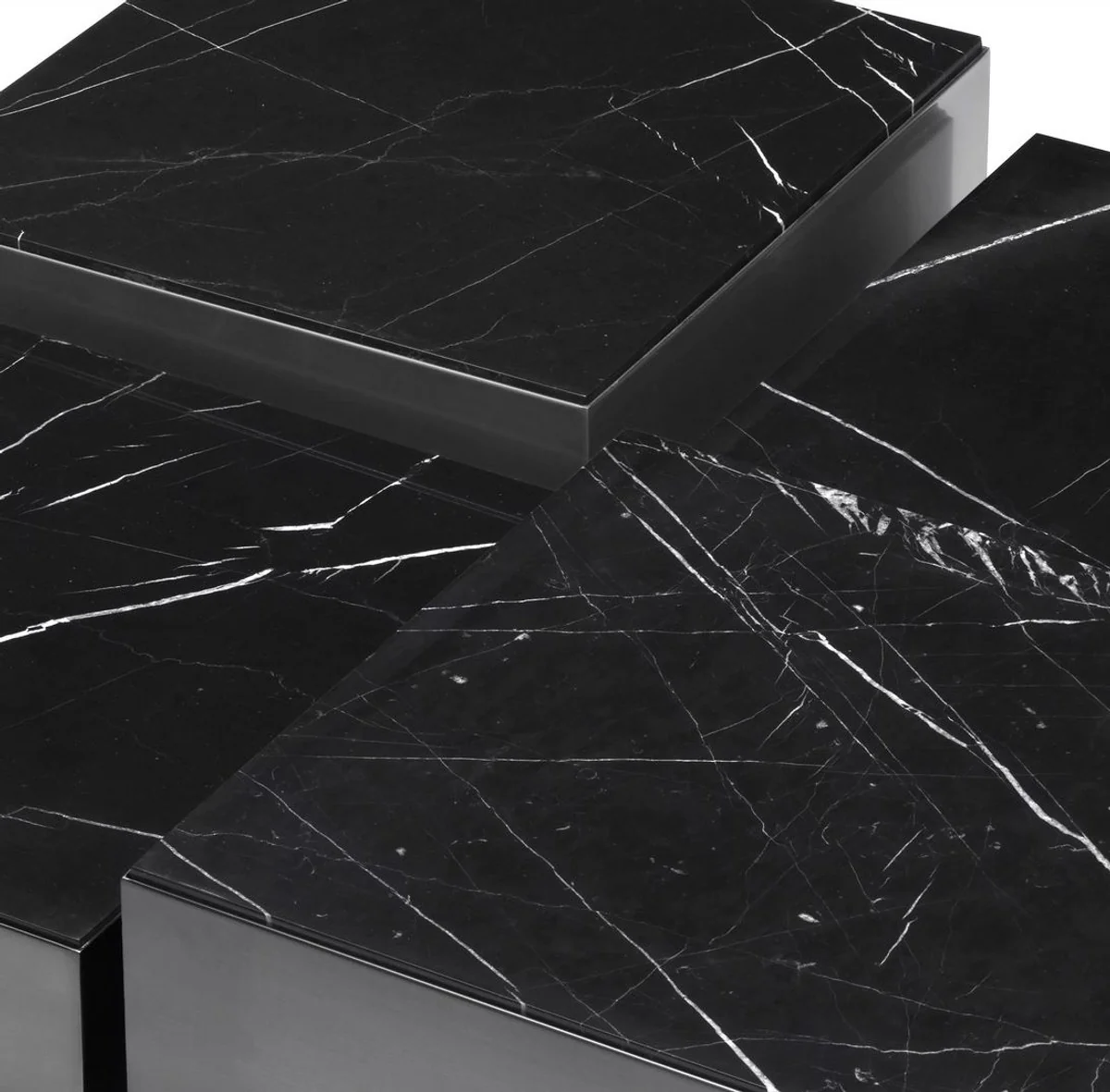 Casa Padrino conjunto de mesa de centro de acero inoxidable de lujo con tableros de m¨¢rmol bronce / negro - Muebles de sal¨®n - Muebles de lujo - Colecci¨®n de lujo