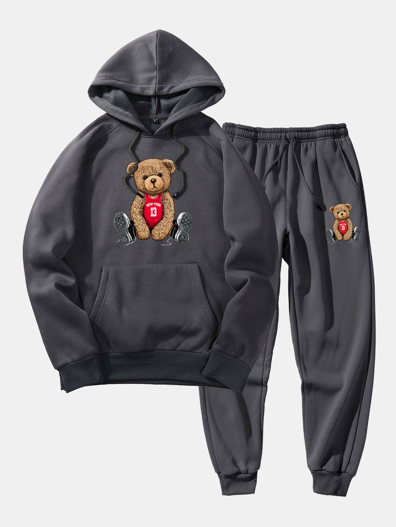 New York Bear Print Hoodie & Jogger Pants