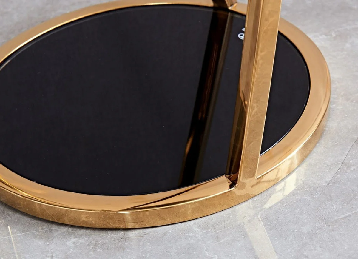 Casa Padrino mesa auxiliar de lujo oro / negro ? 35 x A. 90 cm - Mesa floral redonda de acero inoxidable con tapas de cristal tintado - Muebles de sal¨®n - Muebles de lujo