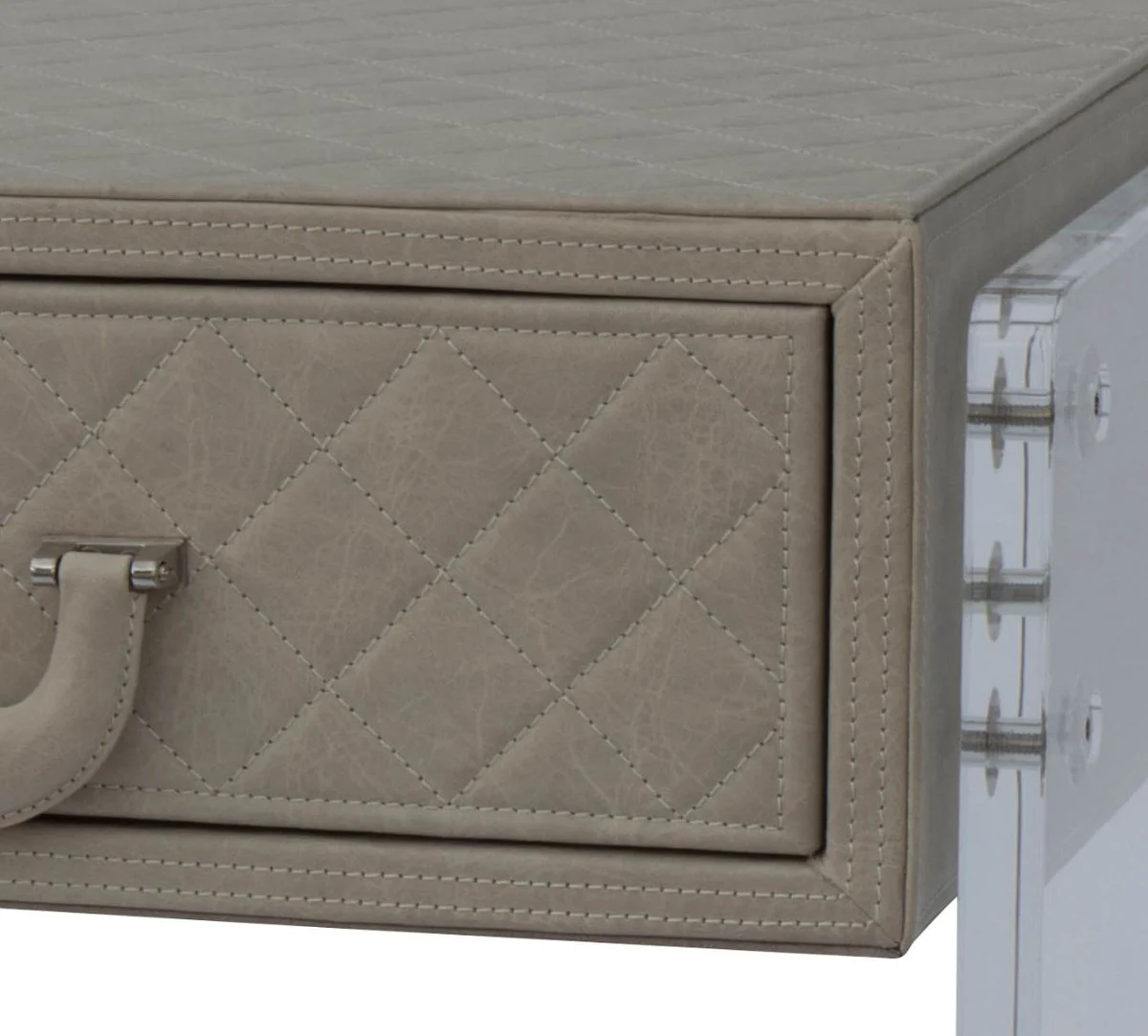 Casa Padrino mesita de noche de lujo con caj¨®n capuchino / plata 59 x 53 x A. 72 cm - Mesa auxiliar elegante con cuero de alta calidad - Muebles de Dormitorio de Lujo