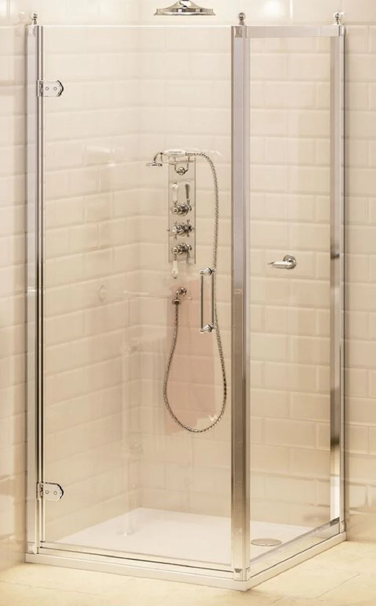 Casa Padrino Puerta de Ducha con Pared Lateral Plata 76 x 76 x A. 195 cm - Cabina de Ducha Mampara de Vidrio - Accesorios de Baño - Puertas de Ducha de Lujo - Calidad de Lujo