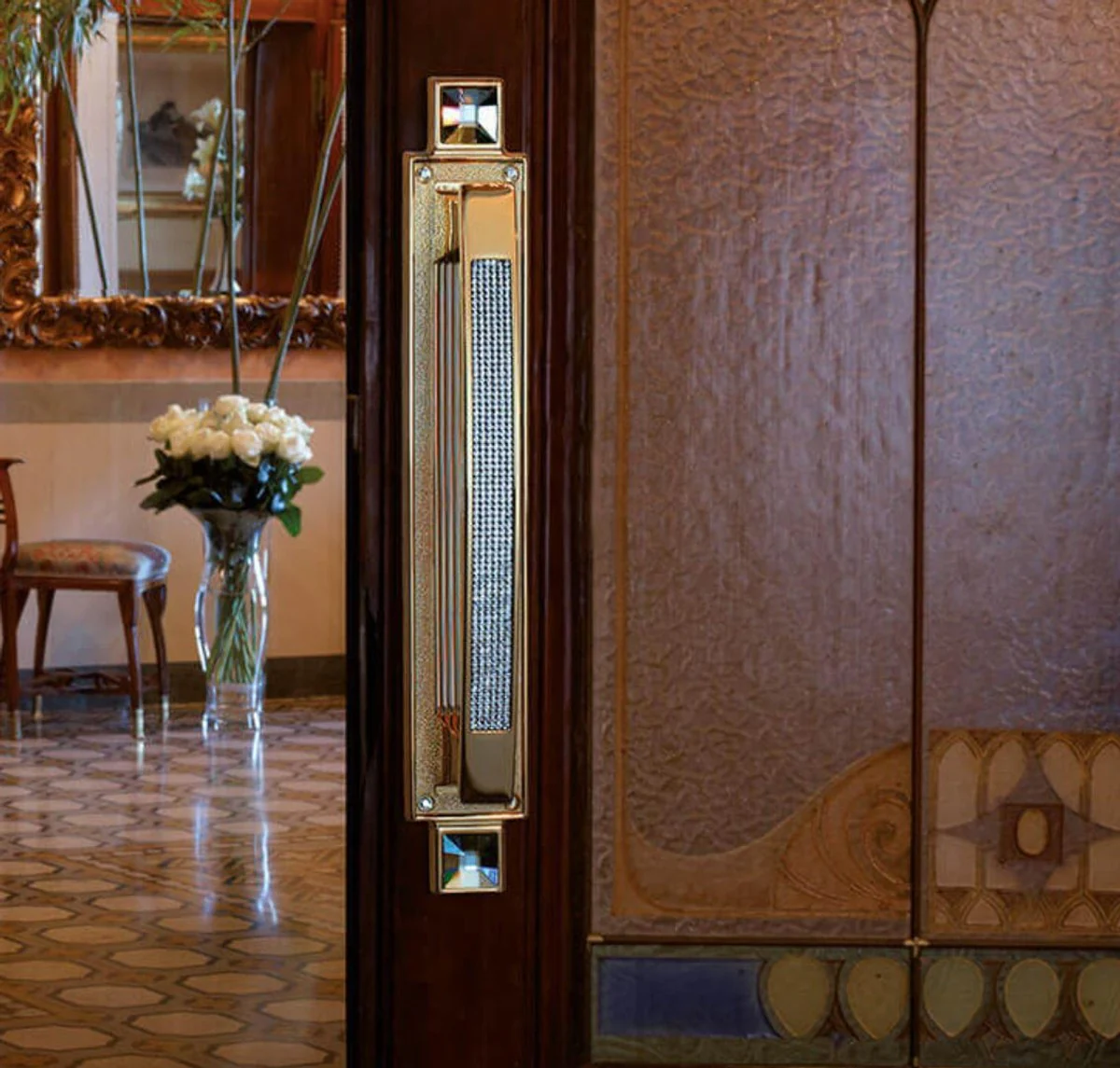 Casa Padrino Conjunto de Manija de la Puerta de Lujo con Cristal Swarovski Oro 6 x H. 38 cm - Accesorios para Hoteles