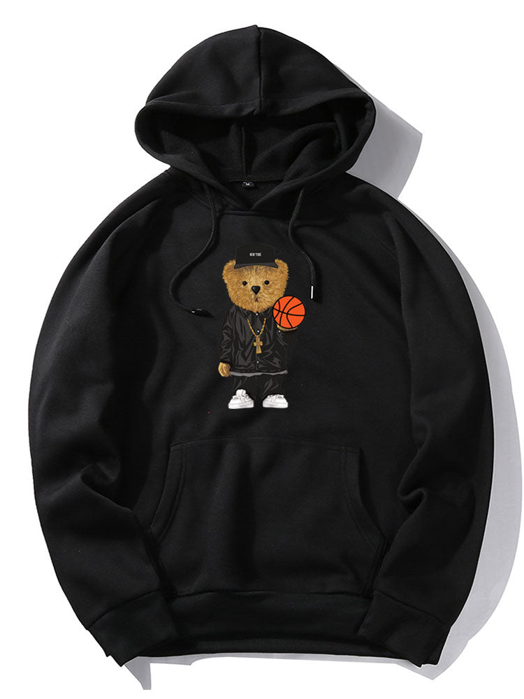 Basketball Bear Print Hoodie & Jogger Pants