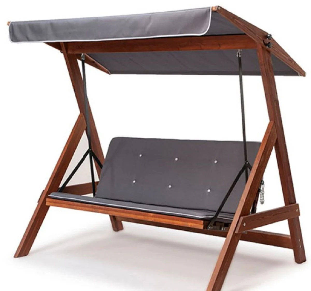 Casa Padrino columpio de Hollywood de lujo gris / marr¨®n - Columpio de jard¨ªn de madera maciza con techo corredizo - Muebles de jard¨ªn - Muebles de exterior - Muebles de lujo