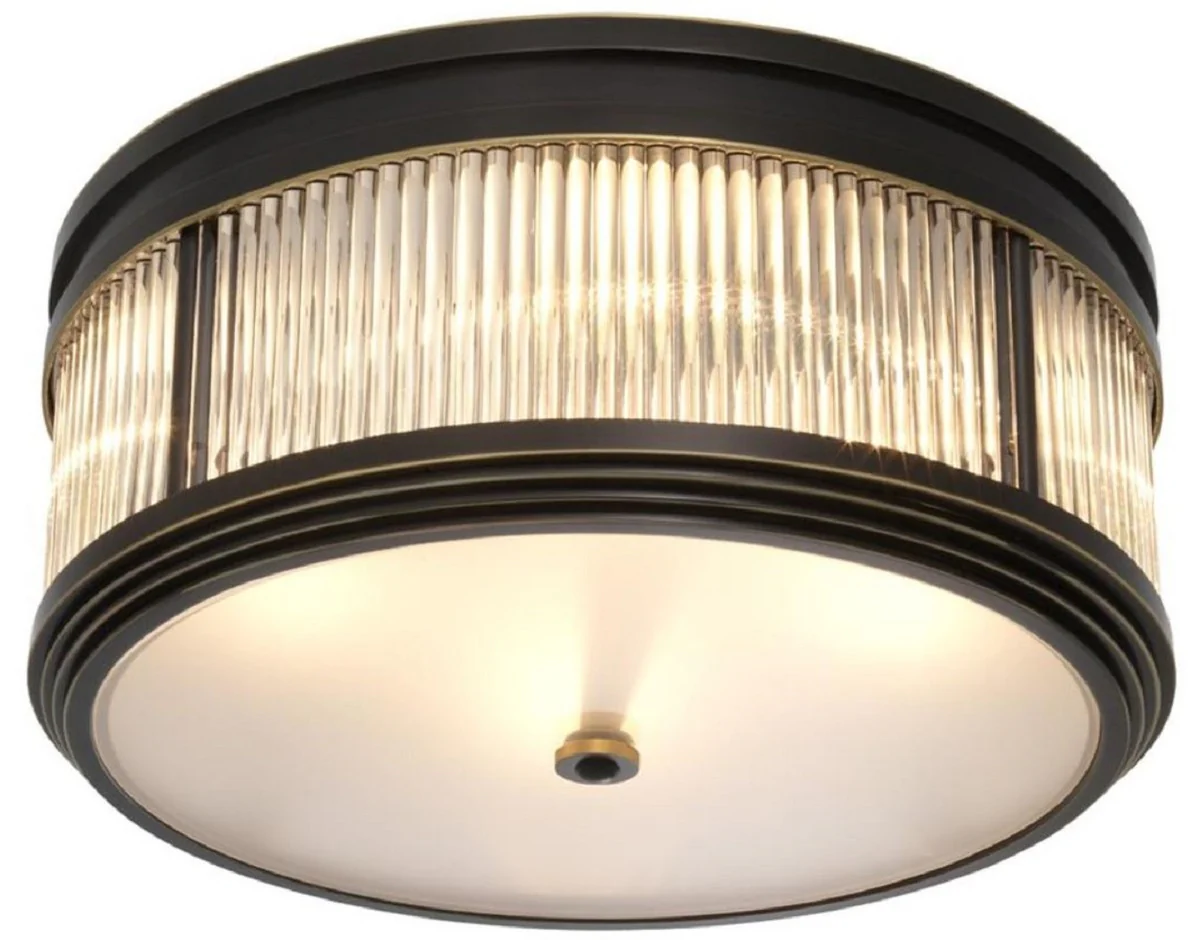 Casa Padrino lámpara de techo de lujo bronce / blanco Ø 40,5 x H. 18,5 cm - Calidad de Lujo