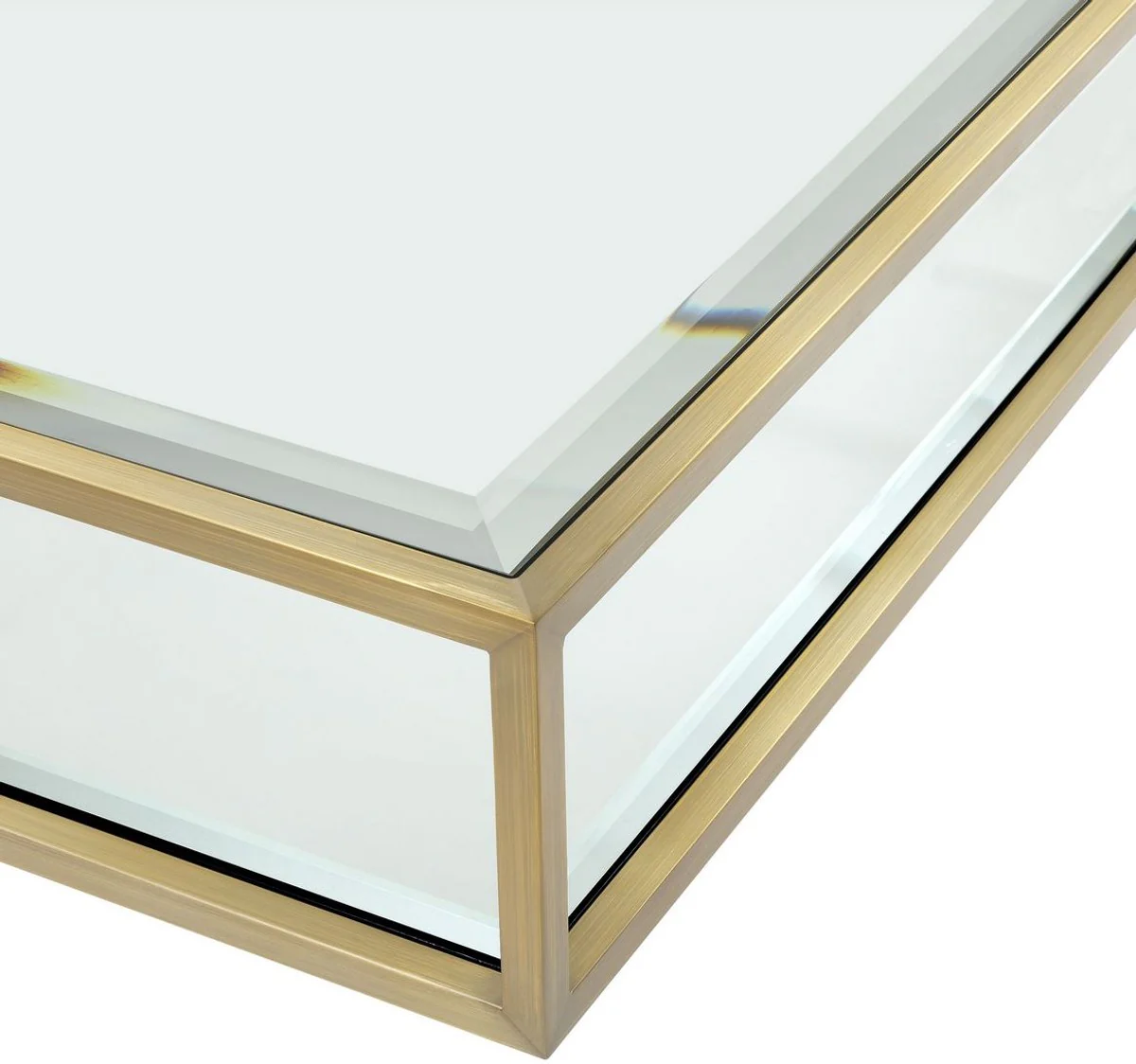 Casa Padrino mesa de centro de lujo lat¨®n / negro 120 x 120 x A. 30 cm - Mesa de sal¨®n cuadrada de acero inoxidable con espejo y tapa de vidrio - Muebles de sal¨®n - Calidad de Lujo