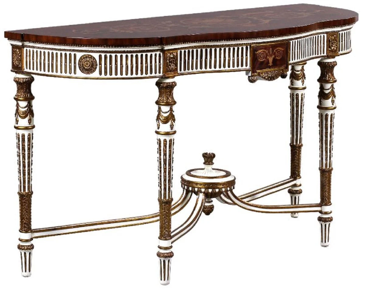 Casa Padrino consola barroco de lujo blanco / marr¨®n / oro - Consola de madera maciza hecha a mano con caj¨®n - Muebles de sal¨®n de lujo en estilo barroco - Muebles barrocos - Interiores barrocos