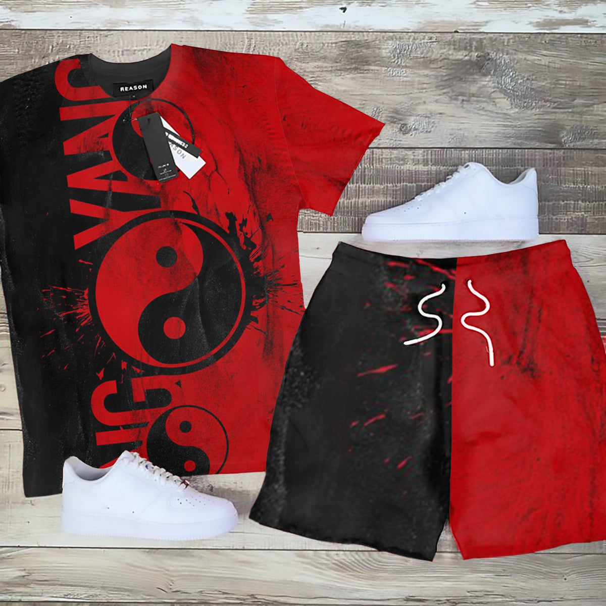 Suitmens Men's Daily Casual 3D Printed Short Sleeve T-Shirt Set 07