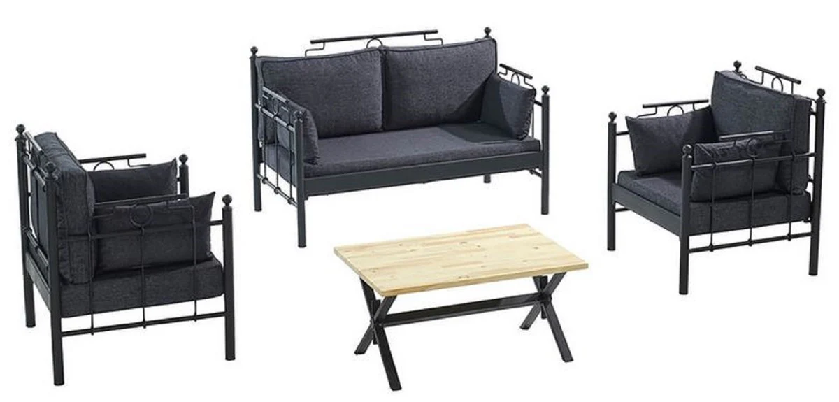 Casa Padrino Art Nouveau Conjunto de Muebles de Jardín Gris Oscuro / Negro - 1 Sofá y 2 Sillones y 1 Mesa - Muebles de Jardín y Patio Art Nouveau