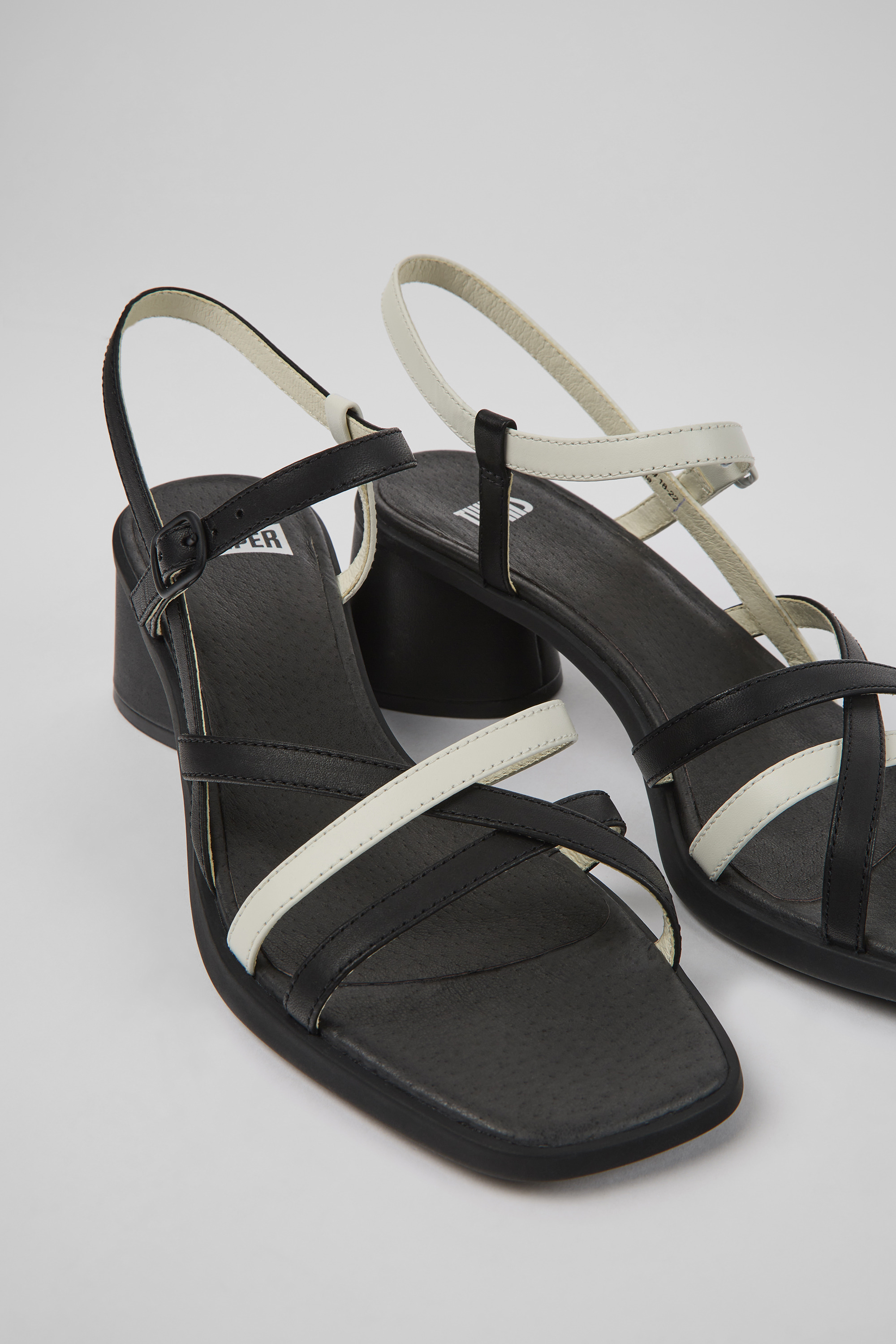 Twins - Black and white leather sandals for women