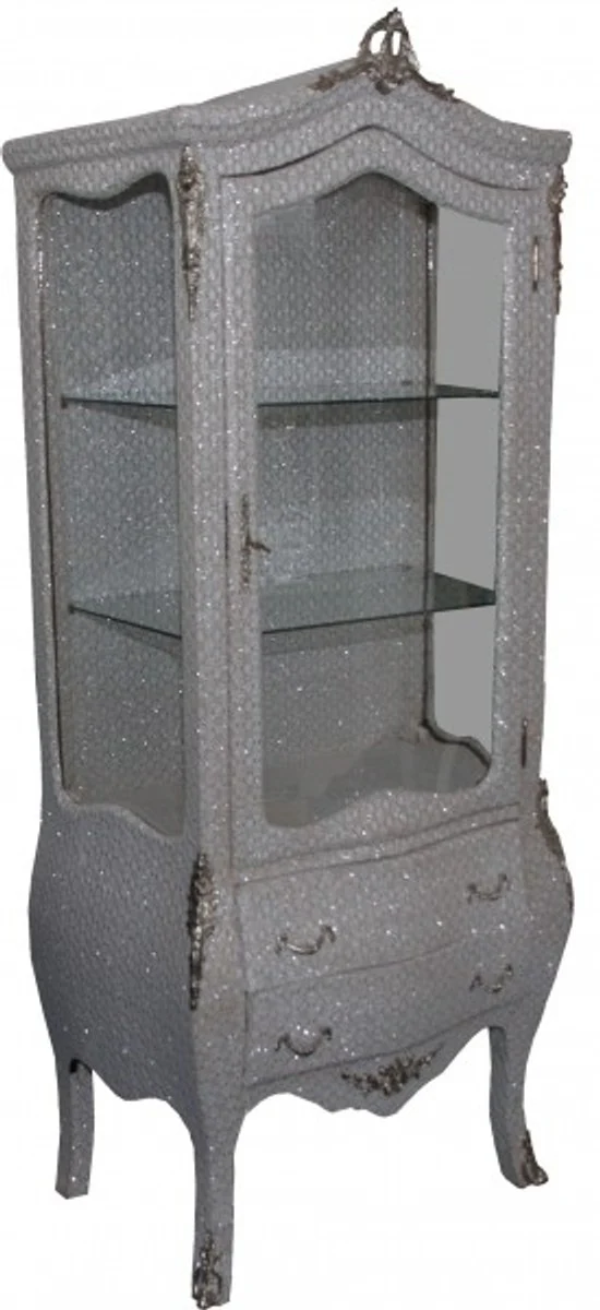 Casa Padrino Baroque display case in white / silver glitter look - display cabinet - living room cabinet