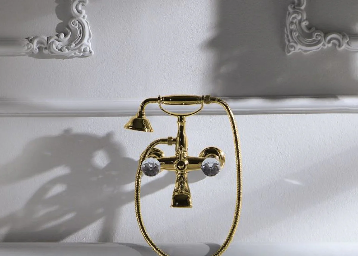 Casa Padrino grifo de baño de lujo Art Nouveau con manguera y ducha de mano dorado - grifo de bañera con cristal Swarovski - accesorios de baño nostálgicos - grifo de baño