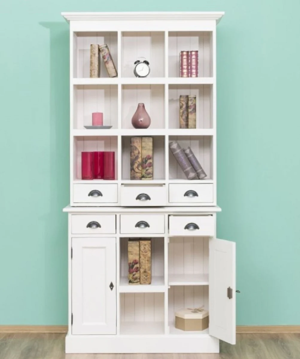 Casa Padrino armario de estilo campestre blanco 97 x 40 x A. 210 cm - Armario estante de madera maciza con 2 puertas y 6 cajones - Muebles de Estilo Campestre