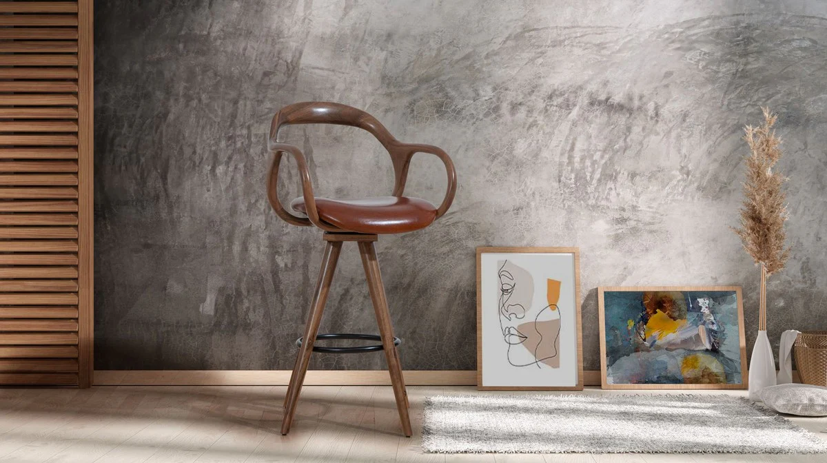 Casa Padrino silla de bar de lujo con reposabrazos marr¨®n / negro A. 108 cm