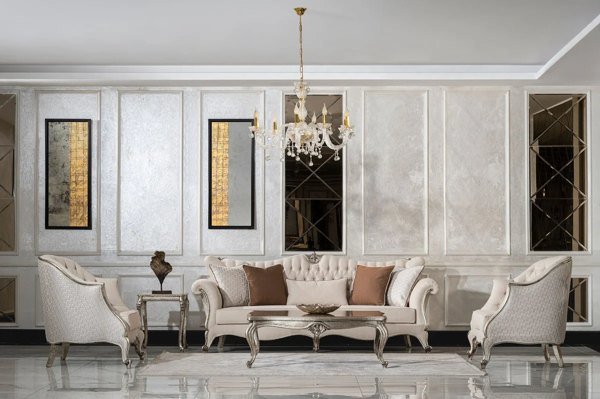 Casa Padrino mesa de centro barroco de lujo plata antigua - Mesa de sal¨®n rectangular de madera maciza en estilo barroco - Muebles barrocos - Muebles de lujo en estilo barroco - Noble y magn¨ªfico