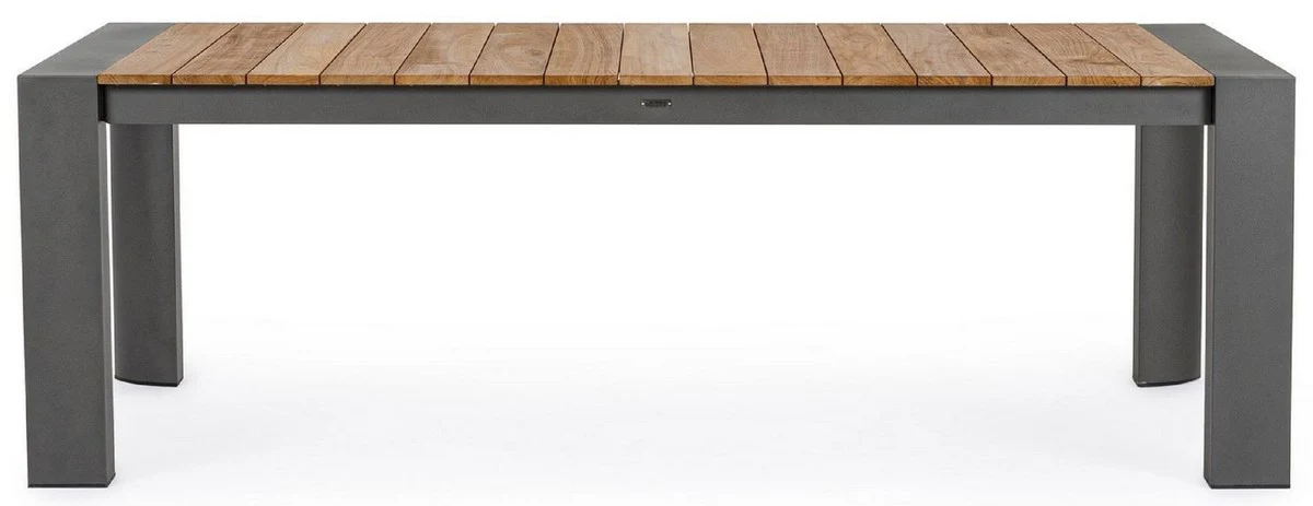 Casa Padrino mesa de jard¨ªn de lujo natural / gris 228-294 x 100 x A. 75 cm - Mesa de comedor de jard¨ªn extensible con tablero de teca y patas de aluminio - Muebles de jard¨ªn y terraza de lujo