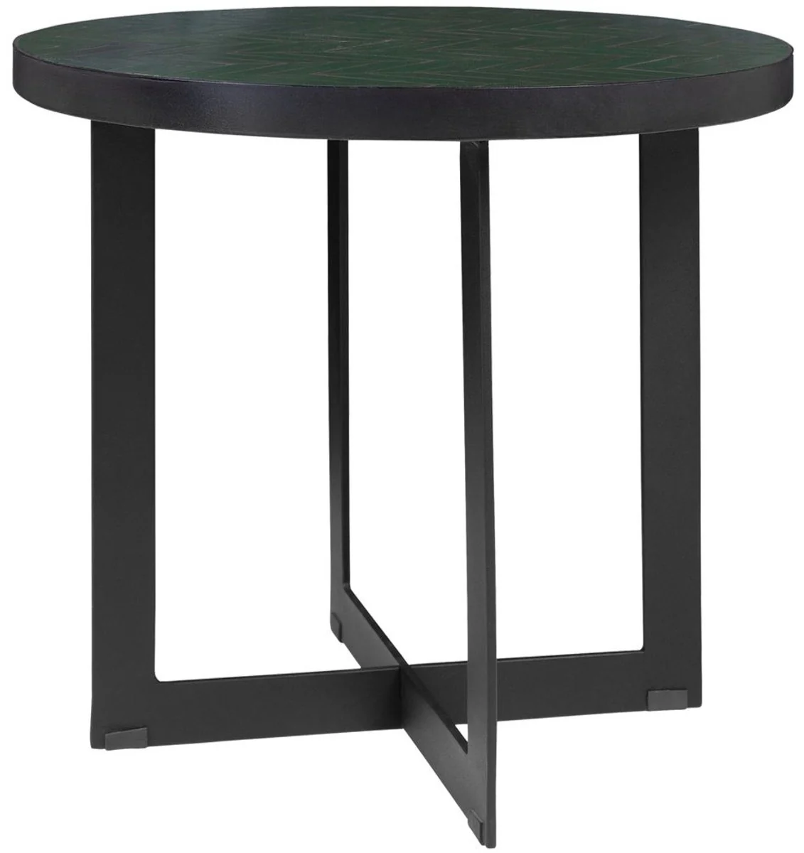 Casa Padrino mesa de centro de lujo verde / negro Ø 50 x H. 45 cm - Mesa de Café Redonda con Azulejos de Cerámica