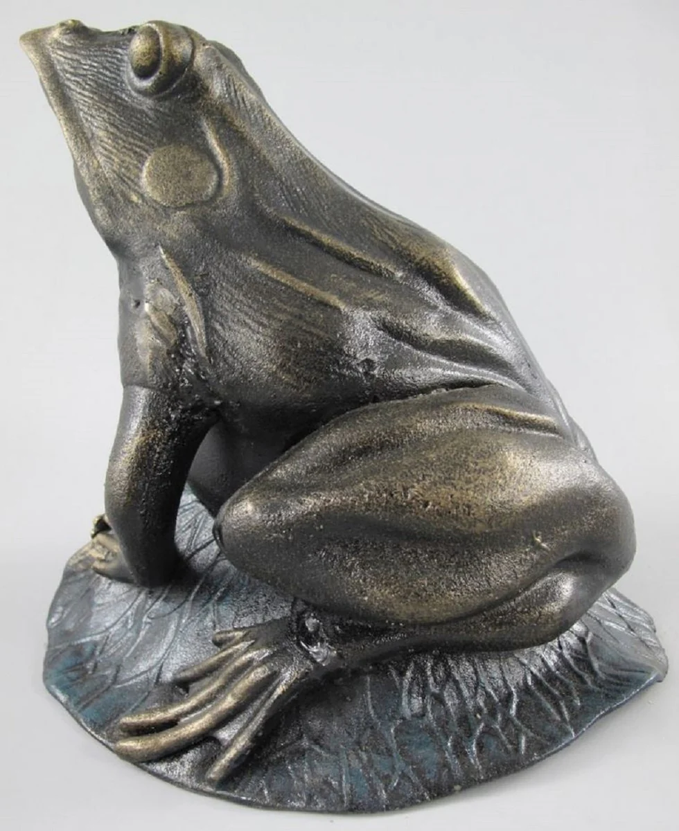 Deko Skulptur Frosch auf Teichblatt Antik Messing H. 28 cm - Garten & Terassen Metall Dekofigur - Garten & Terassen Deko Accessoires